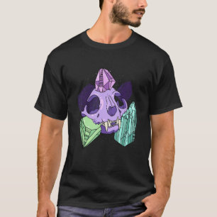 Pastel Goth Cat Skull with Crystals Rock Minerals T-Shirt
