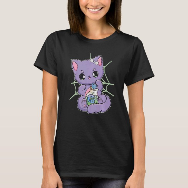 Pastel Goth Cat With Magic Potion For Witchy Acade T-Shirt (Front)