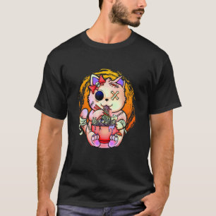 Pastel Goth Creepy Cat Eating Ramen Noodles Hallow T-Shirt