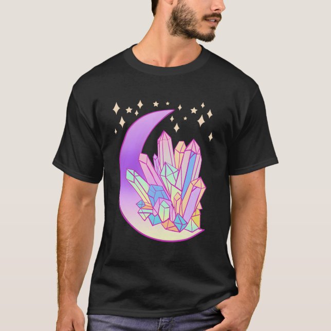 Pastel Goth Crystal Cluster Glowing Moon Kawaii Wi T-Shirt (Front)