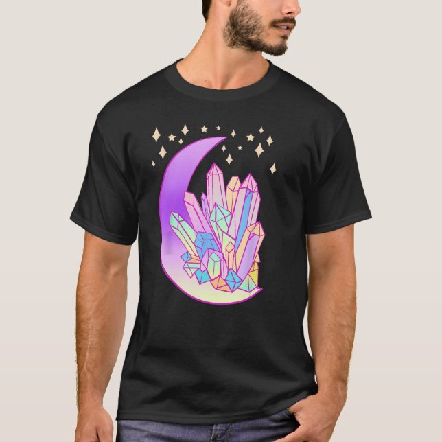 Pastel Goth Crystal Cluster Glowing Moon Witch T-Shirt (Front)