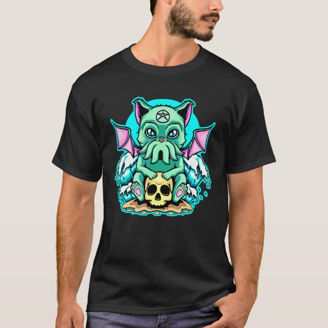 Pastel Goth Cthulhu Demon Creature Cat Bat Wings P T-Shirt (Front)