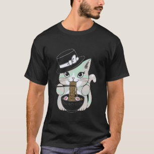 Pastel Goth Cute Cat Eating Noodles Under Moon T-Shirt