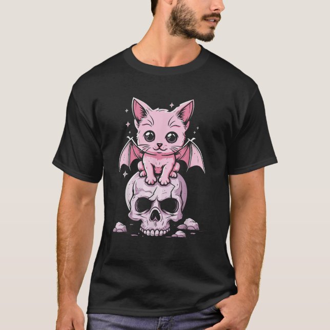 Pastel Goth Cute Creepy Anime Aesthetic Kawaii Cat T-Shirt (Front)