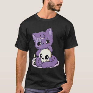 Pastel Goth Cute Creepy Black Cat And Skull  Nu T-Shirt