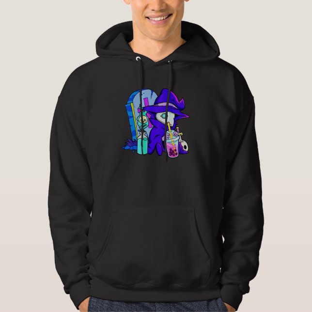 Pastel Goth Cute Creepy Plague Doctor Boba Bubble  Hoodie (Front)