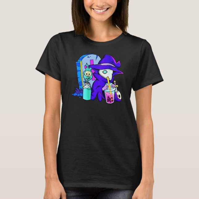 Pastel Goth Cute Creepy Plague Doctor Boba Bubble  T-Shirt (Front)