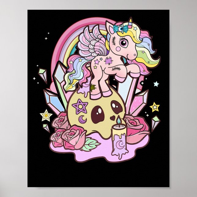 Pastel Goth Cute Creepy Unicorn Gothic Kawaii Poster (Front)