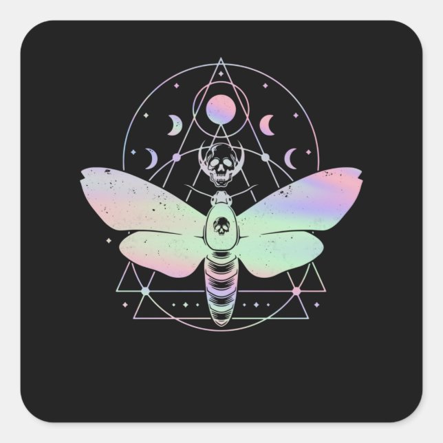 Pastel Goth Cute Moth Spiritual Moon Square Sticker (Front)