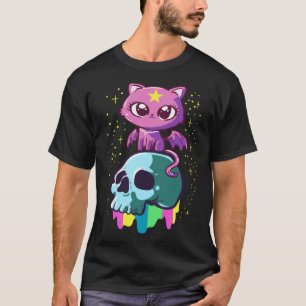 Pastel Goth Cute Witchy Winged Cat And Skull T-Shirt