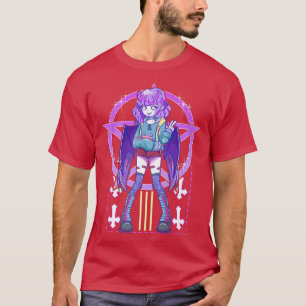 Pastel Goth Demon Anime Girl Pentagram Occult Kawa T-Shirt