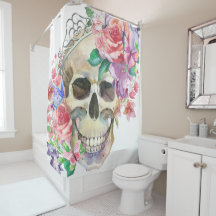 Pastel Goth Feminine Floral Skull Shower Curtain