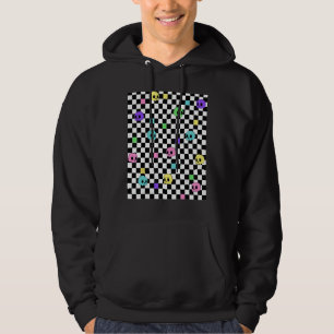 Pastel Goth Gothic Love Skeleton Head Retro Checke Hoodie