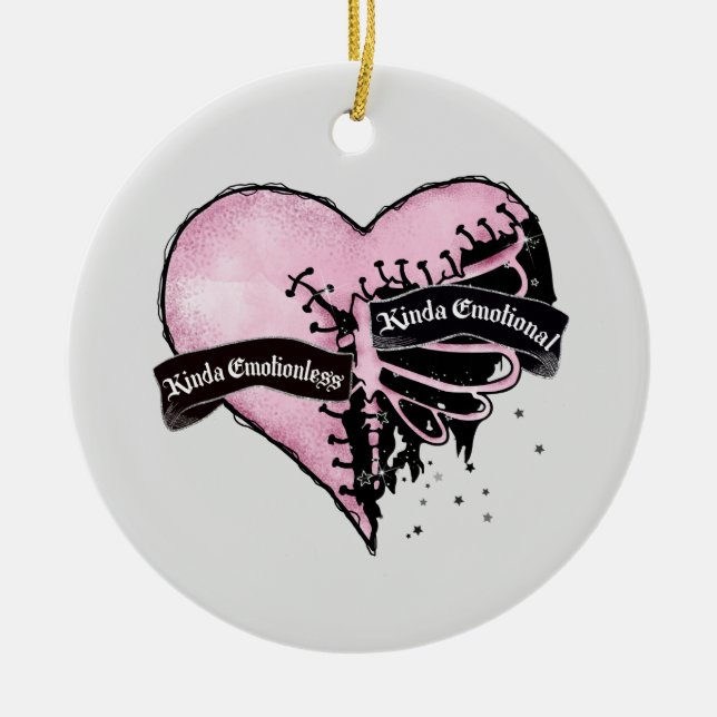 Pastel Goth Heart | Emotional and Emotionless Ceramic Tree Decoration (Front)