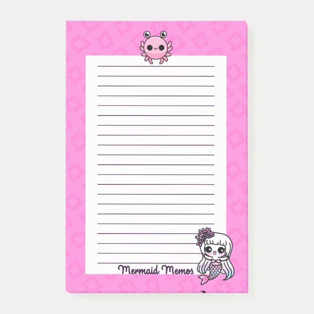 Pastel Goth Kawaii Mermaid Memos 4x6 Notepad (Front)