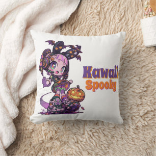 Pastel Goth Kawaii Spooky Anime Girl Halloween  Cushion