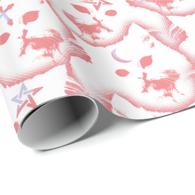 Pastel Goth Kitten Witch Cat Pentagram and Moons Wrapping Paper (Roll Corner)
