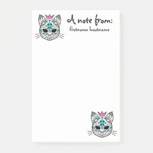 Pastel goth kitty cat sugar skull with your name post-it notes