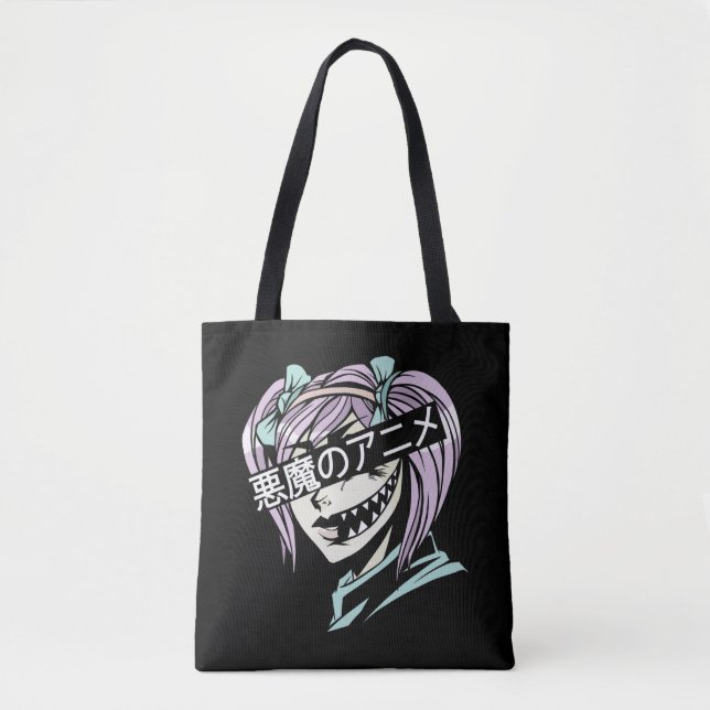 Pastel Goth Manga Aesthetic Girl Creepy Anime Tote Bag (Front)