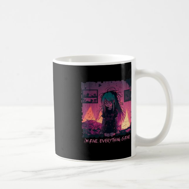 Pastel Goth Menhera I'm Fine Sad Anime Girl Creepy Coffee Mug (Right)
