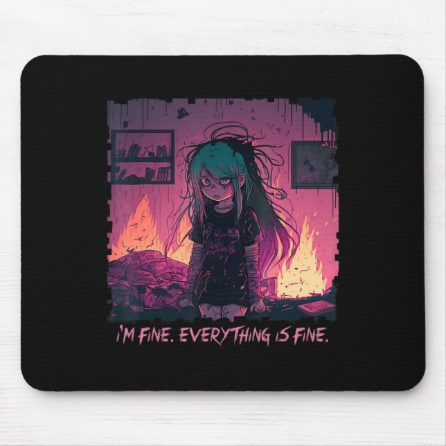 Pastel Goth Menhera I'm Fine Sad Anime Girl Creepy Mouse Mat (Front)