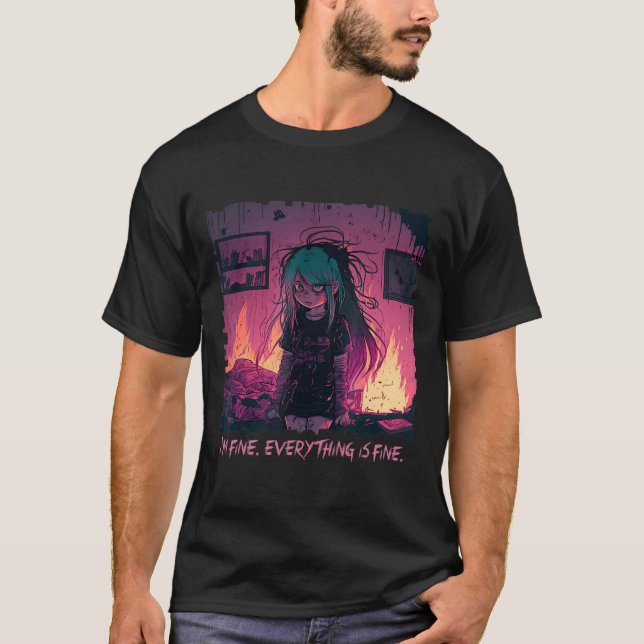 Pastel Goth Menhera I'm Fine Sad Anime Girl Creepy T-Shirt (Front)