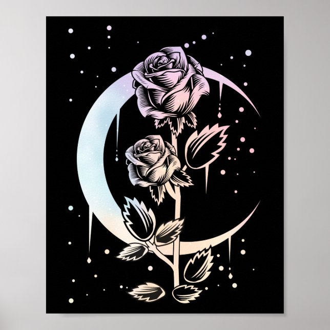 Pastel Goth Moon Flower Witchy Poster (Front)
