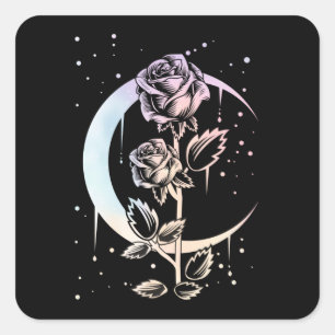 Pastel Goth Moon Flower Witchy Square Sticker