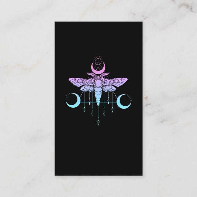 Pastel Goth Moon Kawaii Aesthetic Moth Business Card (Front)