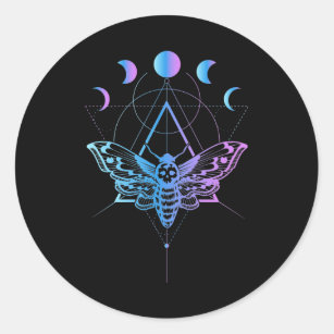 Pastel Goth Moon Moth Crescent Geometry Classic Round Sticker
