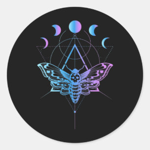 Pastel Goth Moon Moth Crescent Geometry Classic Round Sticker