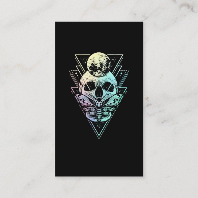 Pastel Goth Moon Skull Gothic Wicca Crescent Moth Business Card (Front)