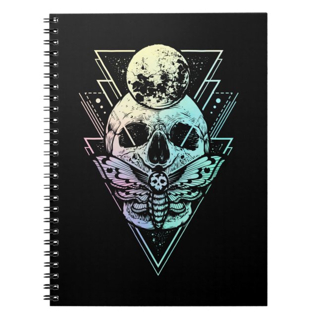 Pastel Goth Moon Skull Gothic Wicca Crescent Moth Notebook (Front)