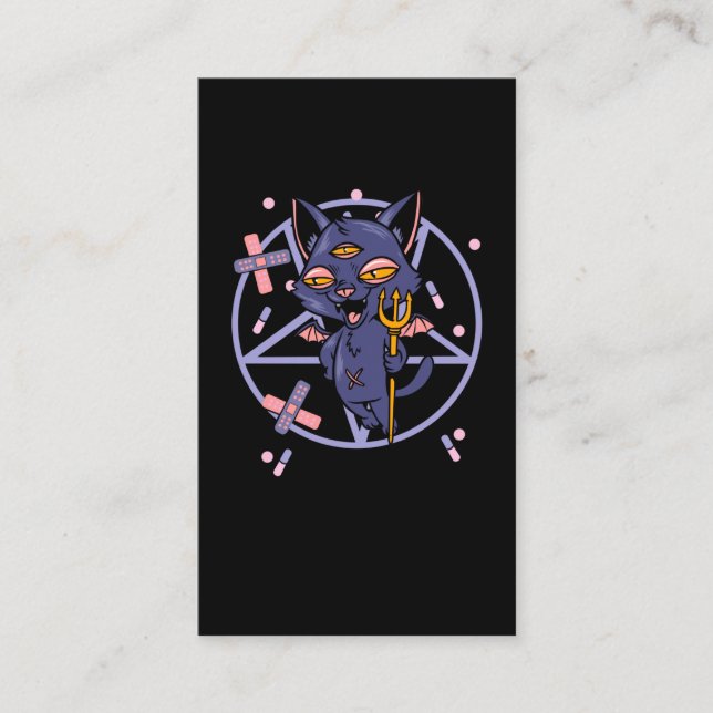 Pastel Goth Moon Wiccan Animal Cat Business Card (Front)