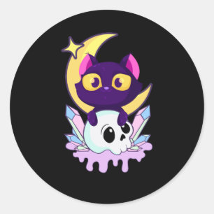 Pastel Goth Moon Wiccan Animal Cat Skull Classic Round Sticker