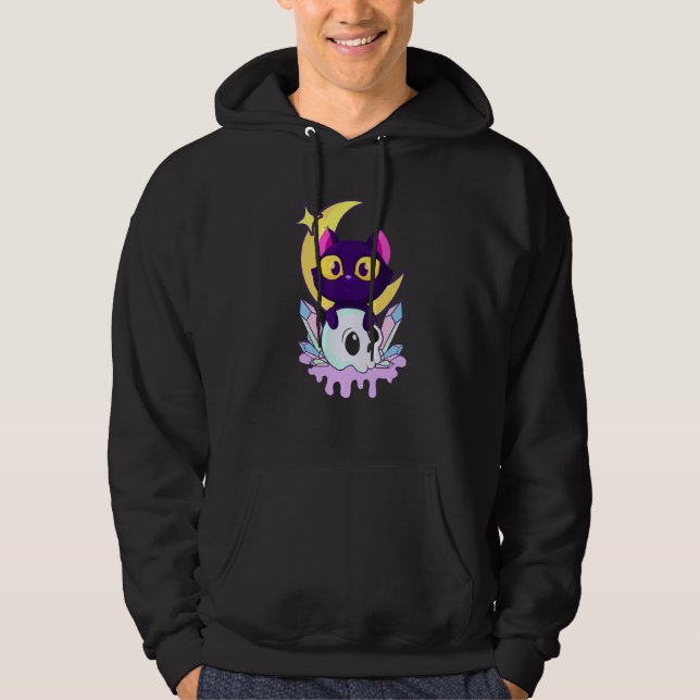 Pastel Goth Moon Wiccan Animal Cat Skull Hoodie (Front)