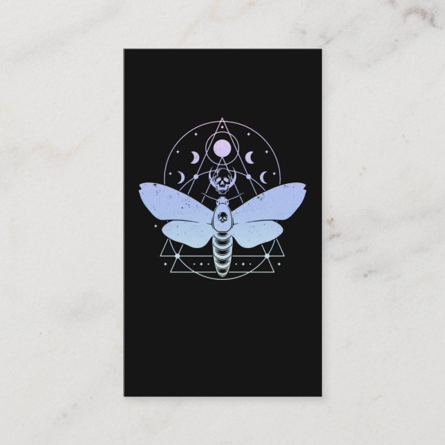 Pastel Goth Moth Moon Wiccan Crescent Skull Business Card (Front)