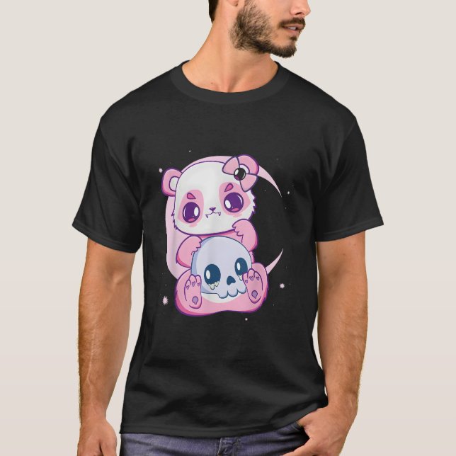 Pastel Goth Panda And Skulls Creepy Anime Ga T-Shirt (Front)