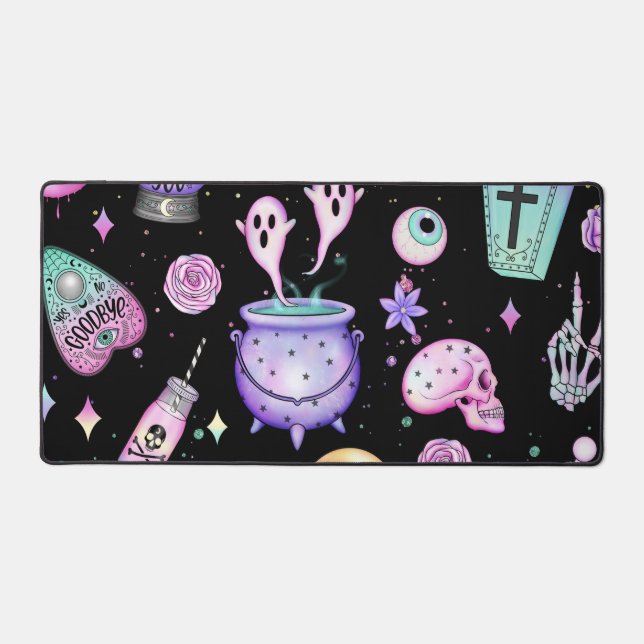 pastel goth pattern dark desk mat (Front)