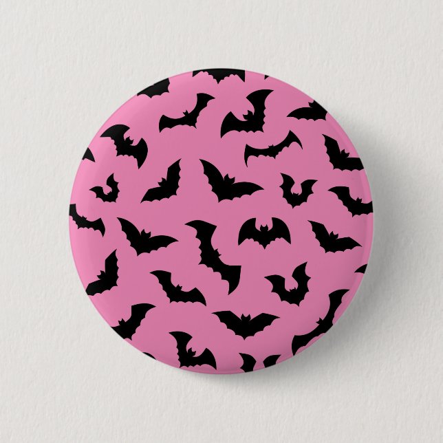 Pastel goth pink bats pattern halloween 6 cm round badge (Front)