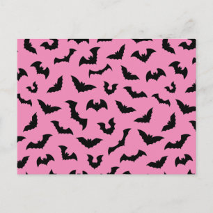 Pastel goth pink bats pattern halloween postcard