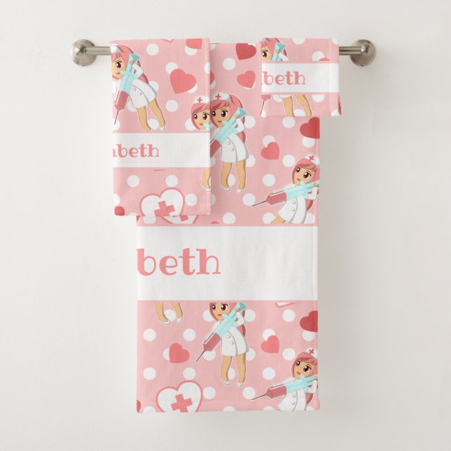 Pastel Goth Pink Kawaii Nurse Vaccine Bath Towel Set (Insitu)