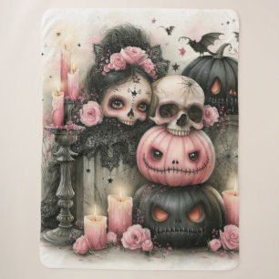 Pastel Goth Pumpkin & Skull Art Sherpa Blanket