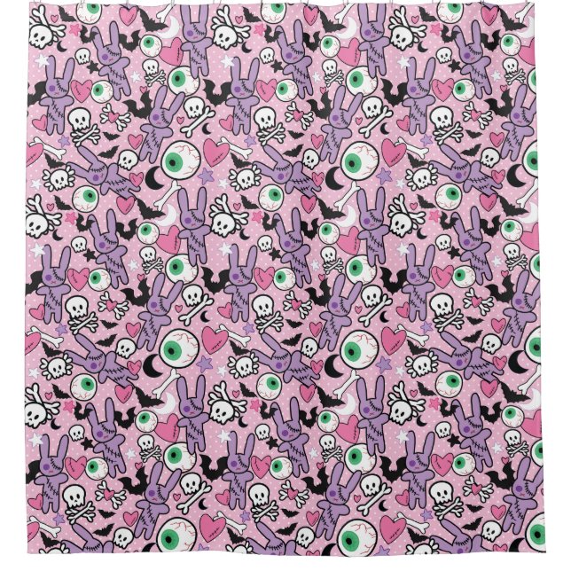 Pastel Goth Rockabilly Spooky Bunny Shower Curtain (Front)