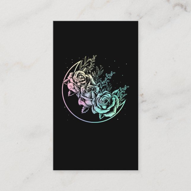 Pastel Goth Roses Moon Gothic Crescent Flowers Business Card (Front)