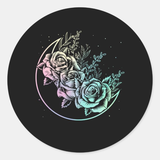 Pastel Goth Roses Moon Gothic Crescent Flowers Classic Round Sticker (Front)