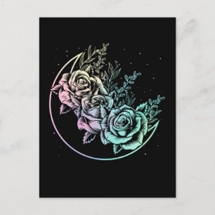 Pastel Goth Roses Moon Gothic Crescent Flowers Postcard