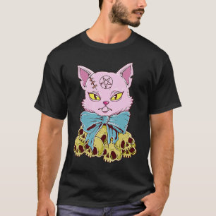 Pastel Goth Scary Demon Cat and Skull T-Shirt