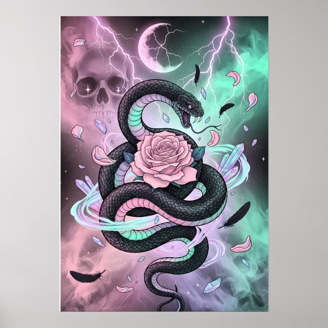 Pastel Goth Serpent & Rose Poster (Front)