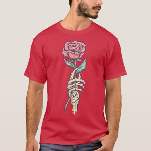 Pastel Goth Skeleton Hand Holding A Red Rose T-Shirt